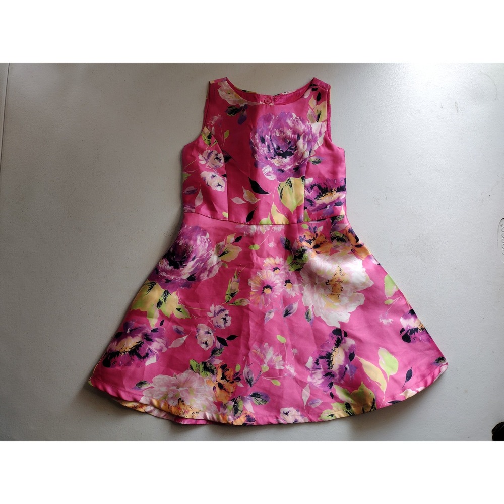 The Childrens Place Girls Pink Floral Satin Fit and Flare Party Dress Size 4